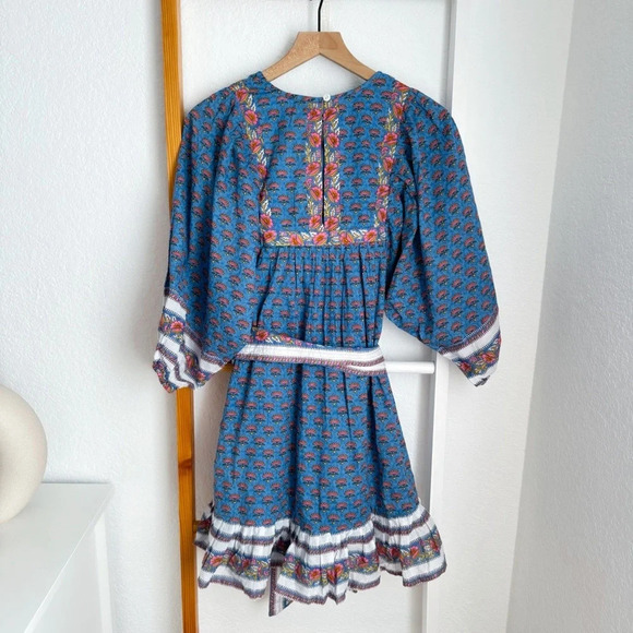 Cleobella Magdalena Mini Dress Lotus Blue Pink Mixed Printed Tie Waist S New - Picture 4 of 12